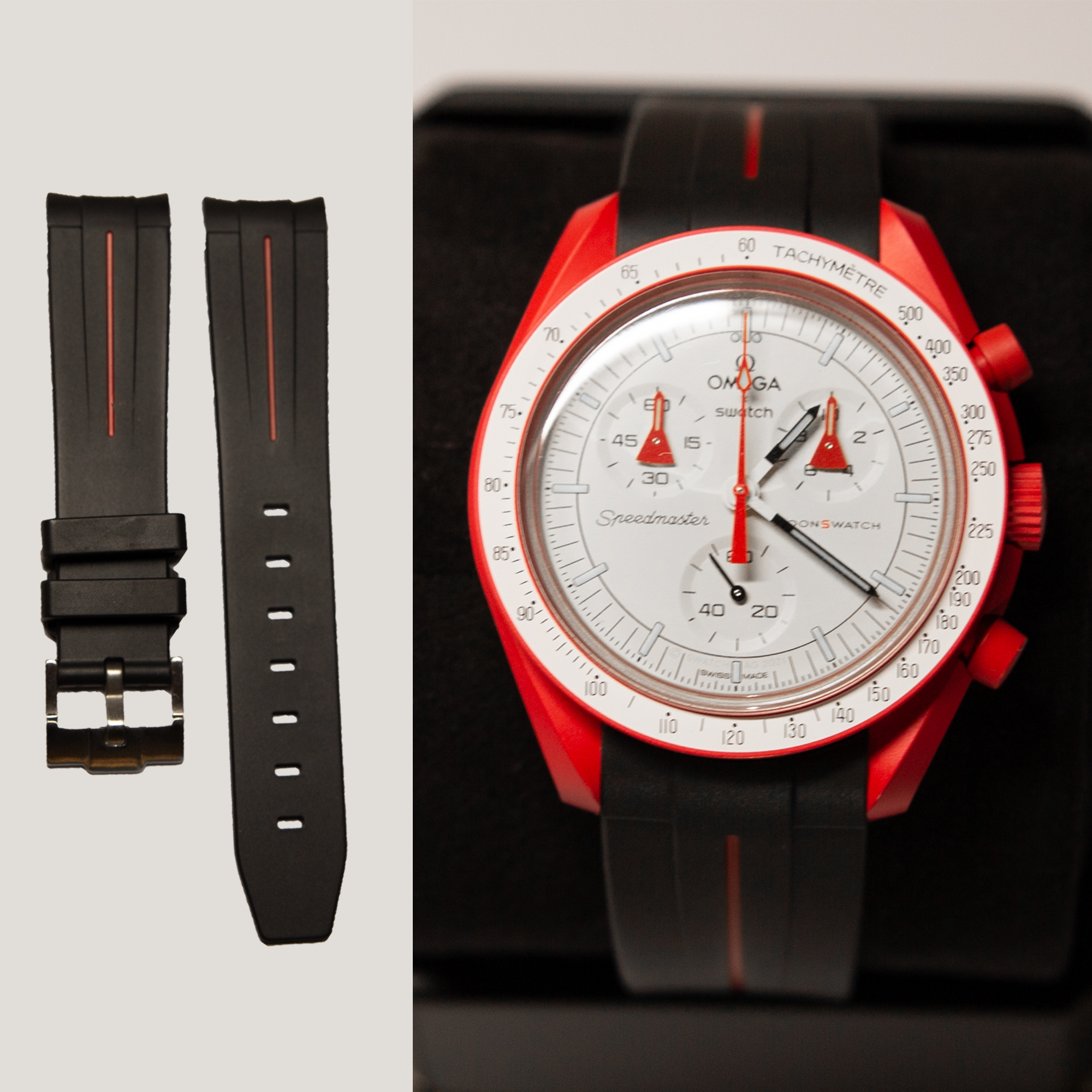 MoonSwatch Luxury Strap Black "Red Accent"