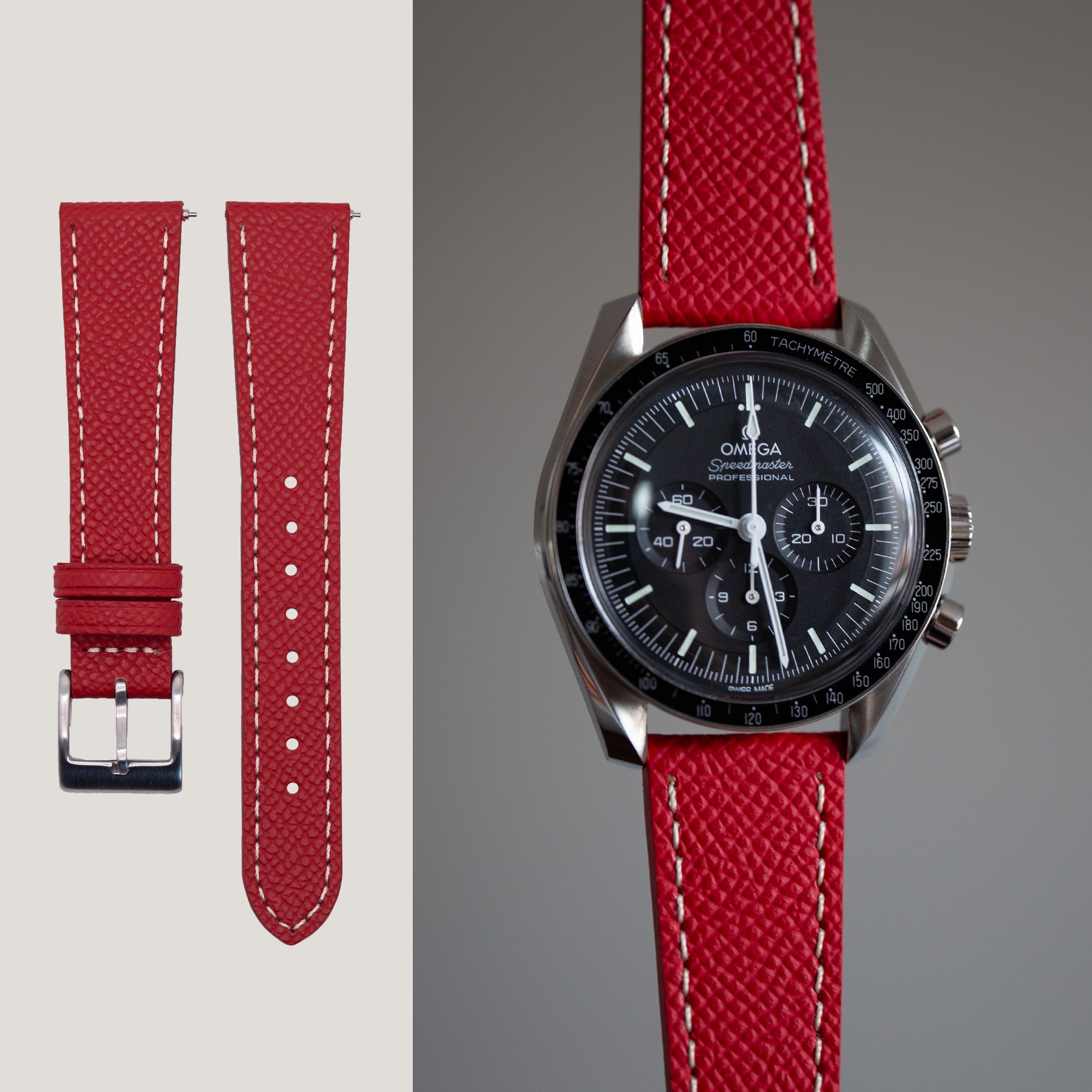 Speedmaster Leather Watch Strap Red