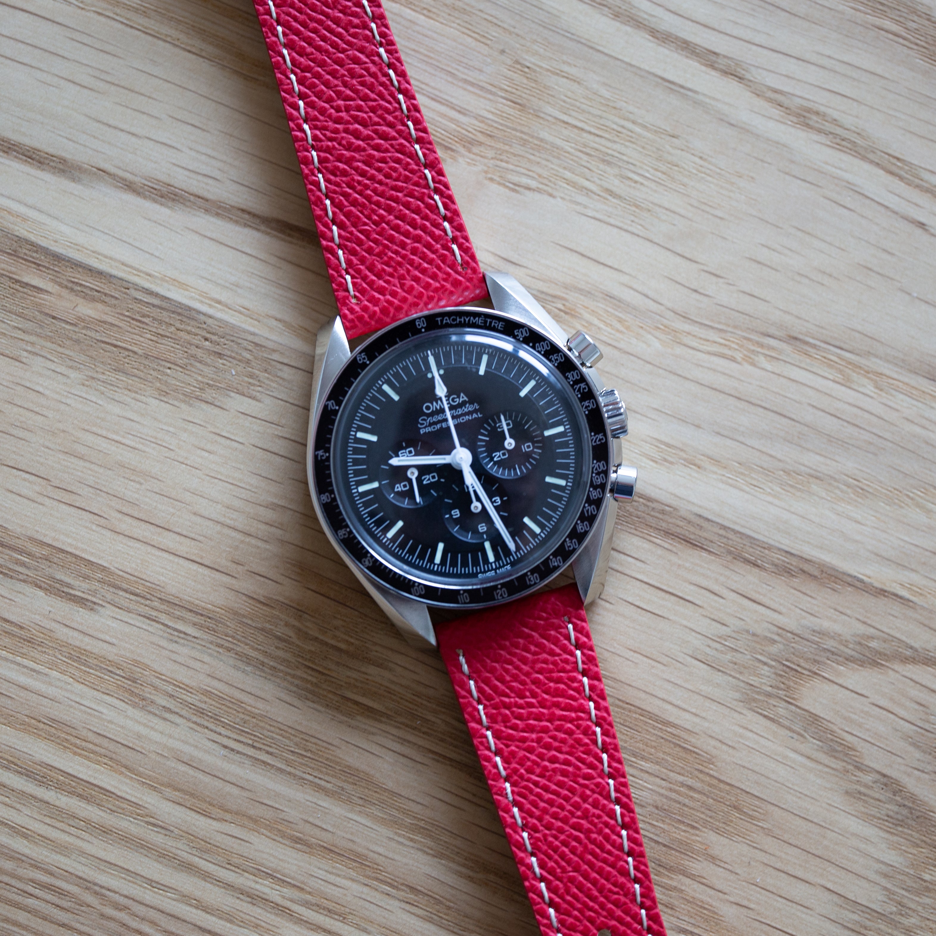 Speedmaster Leather Watch Strap Red