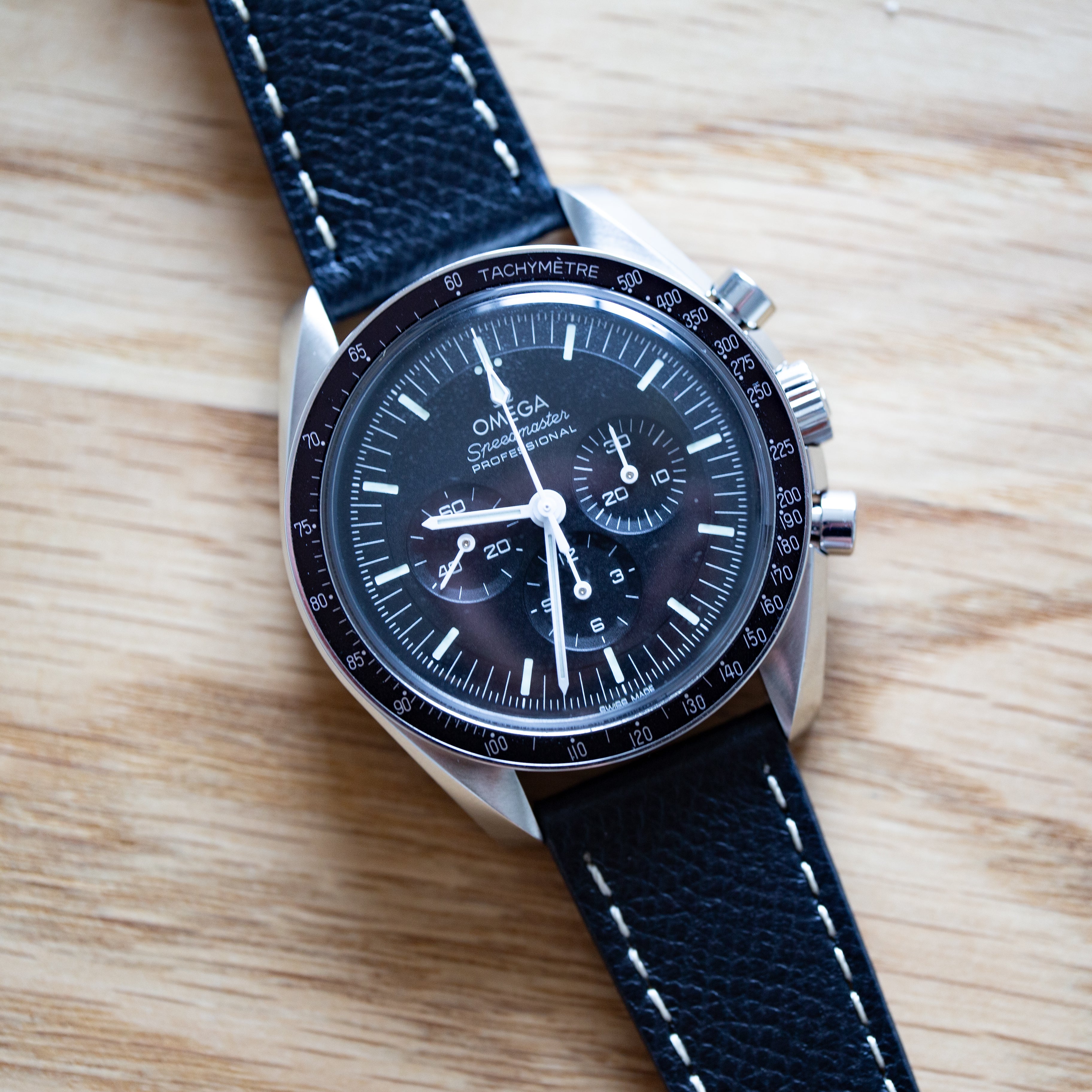 Speedmaster Leather Watch Strap Black