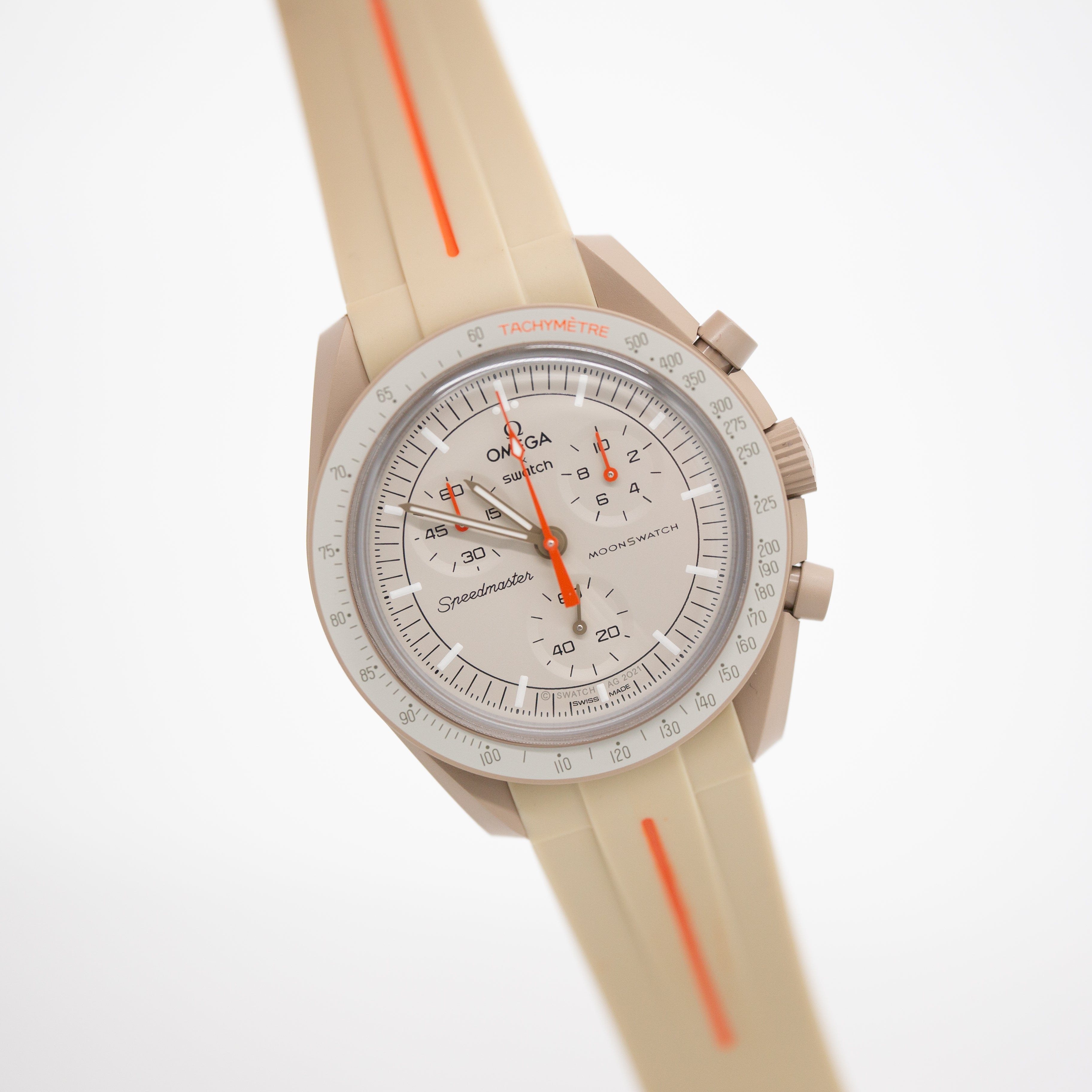 MoonSwatch Luxury Strap in Khaki with Orange Stripe for Mission to Jupiter