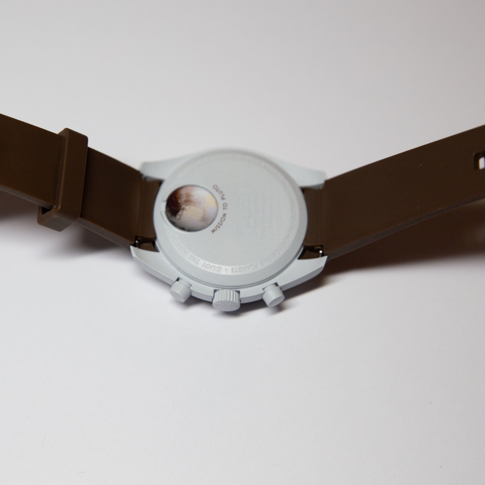 MoonSwatch Luxury Strap Brown "White Accent"