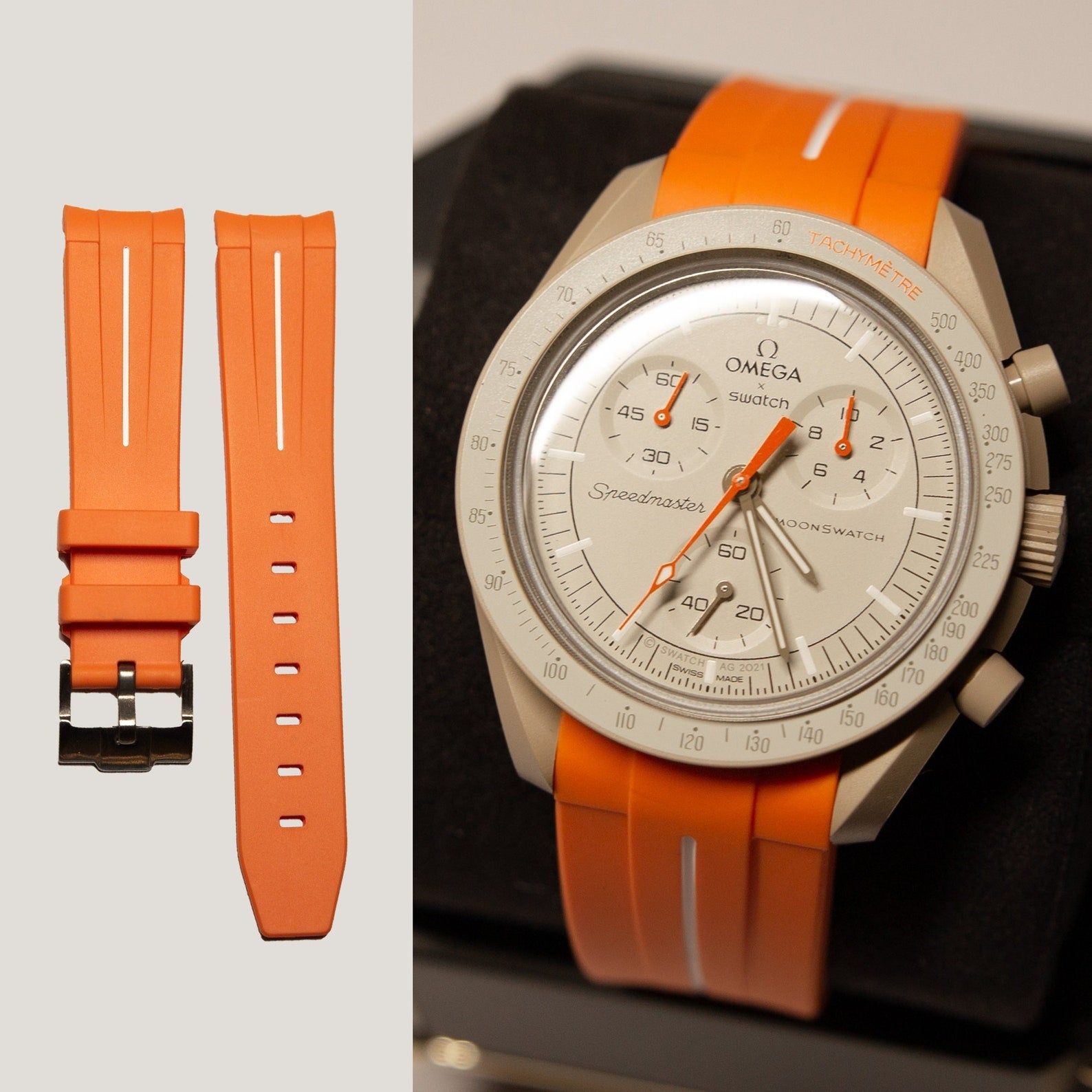 MoonSwatch Luxury Strap Orange "White Accent"