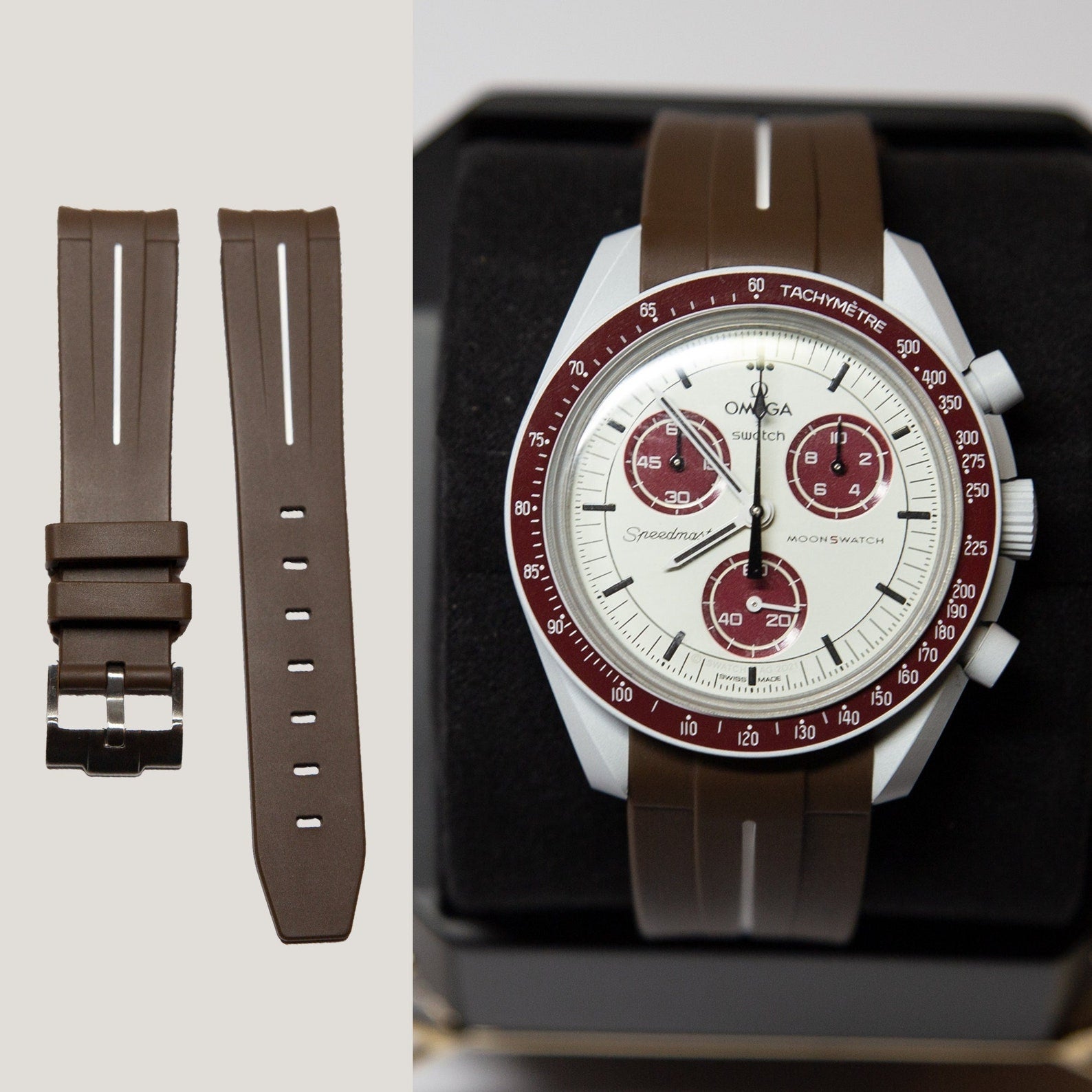 MoonSwatch Luxury Strap Brown "White Accent"
