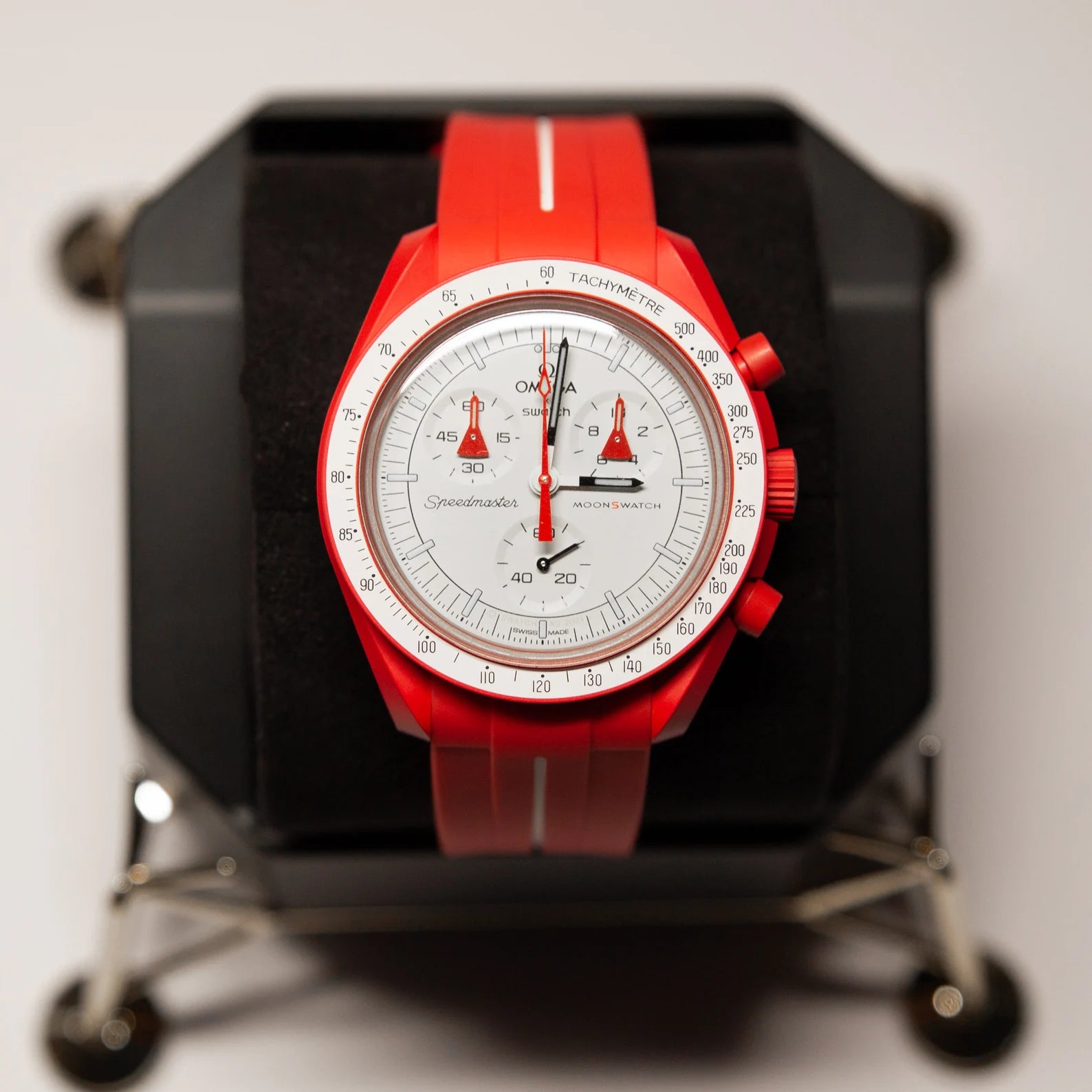 MoonSwatch Luxury Strap Red "White Accent"
