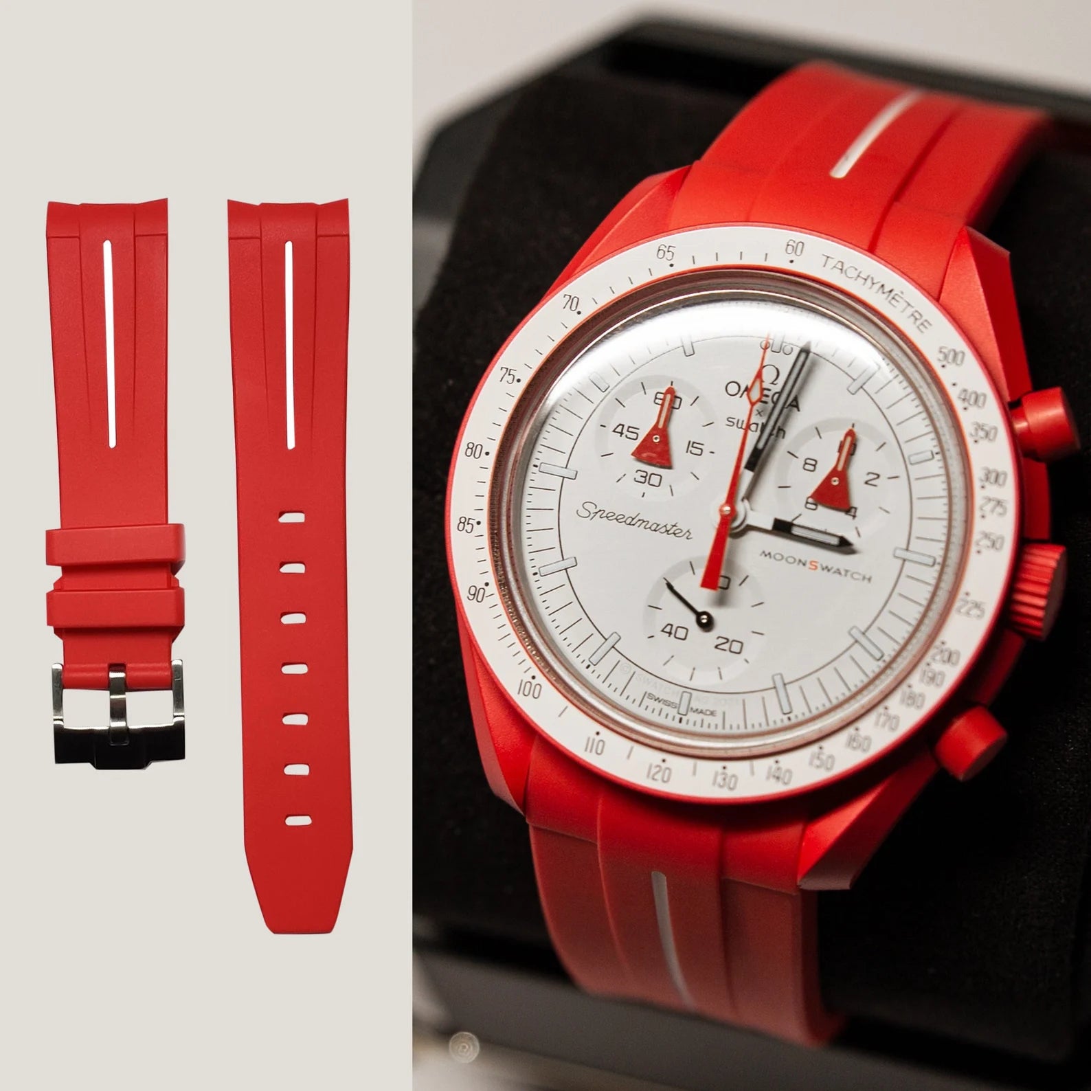MoonSwatch Luxury Strap Red "White Accent"
