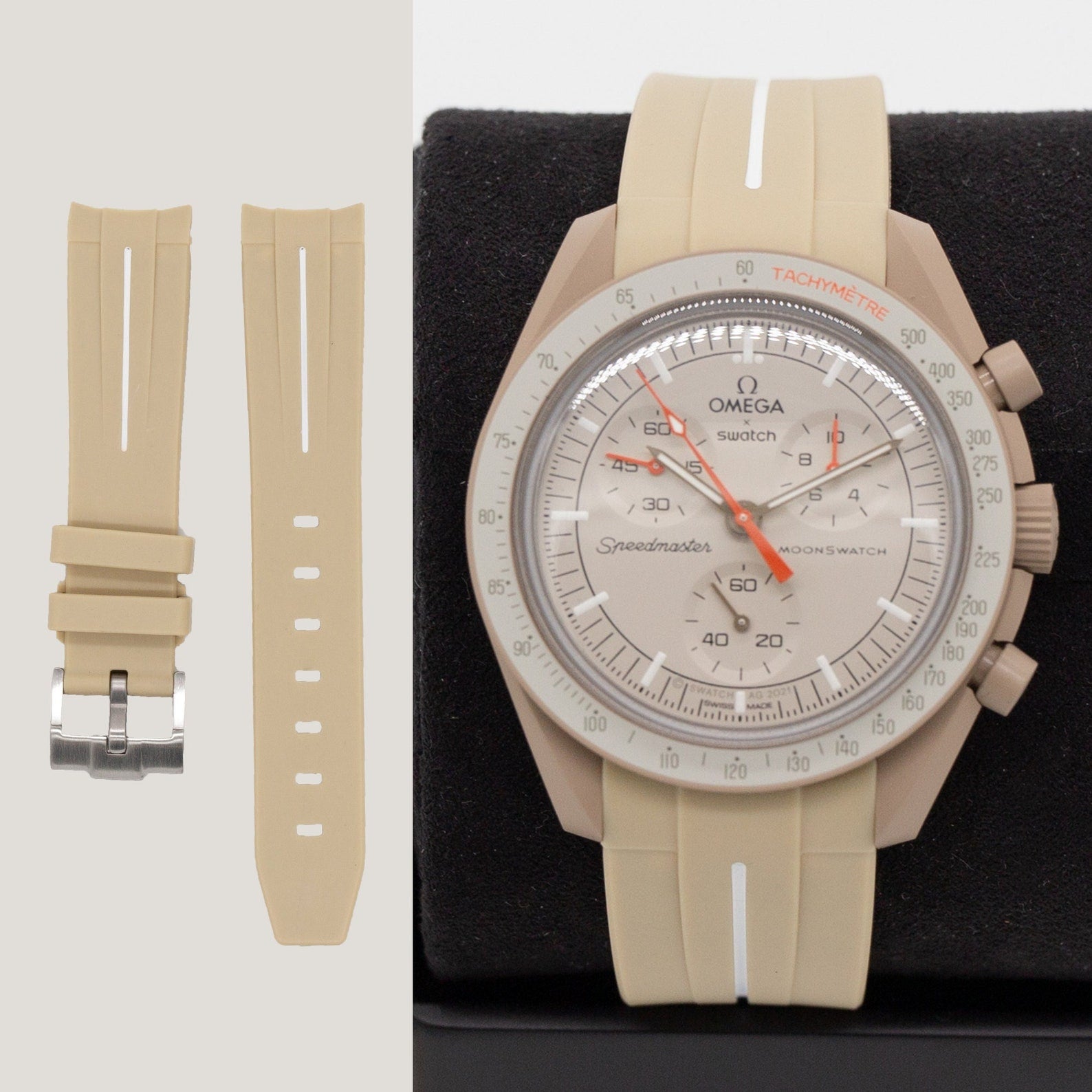 MoonSwatch Luxury Strap Khaki "White Accent"