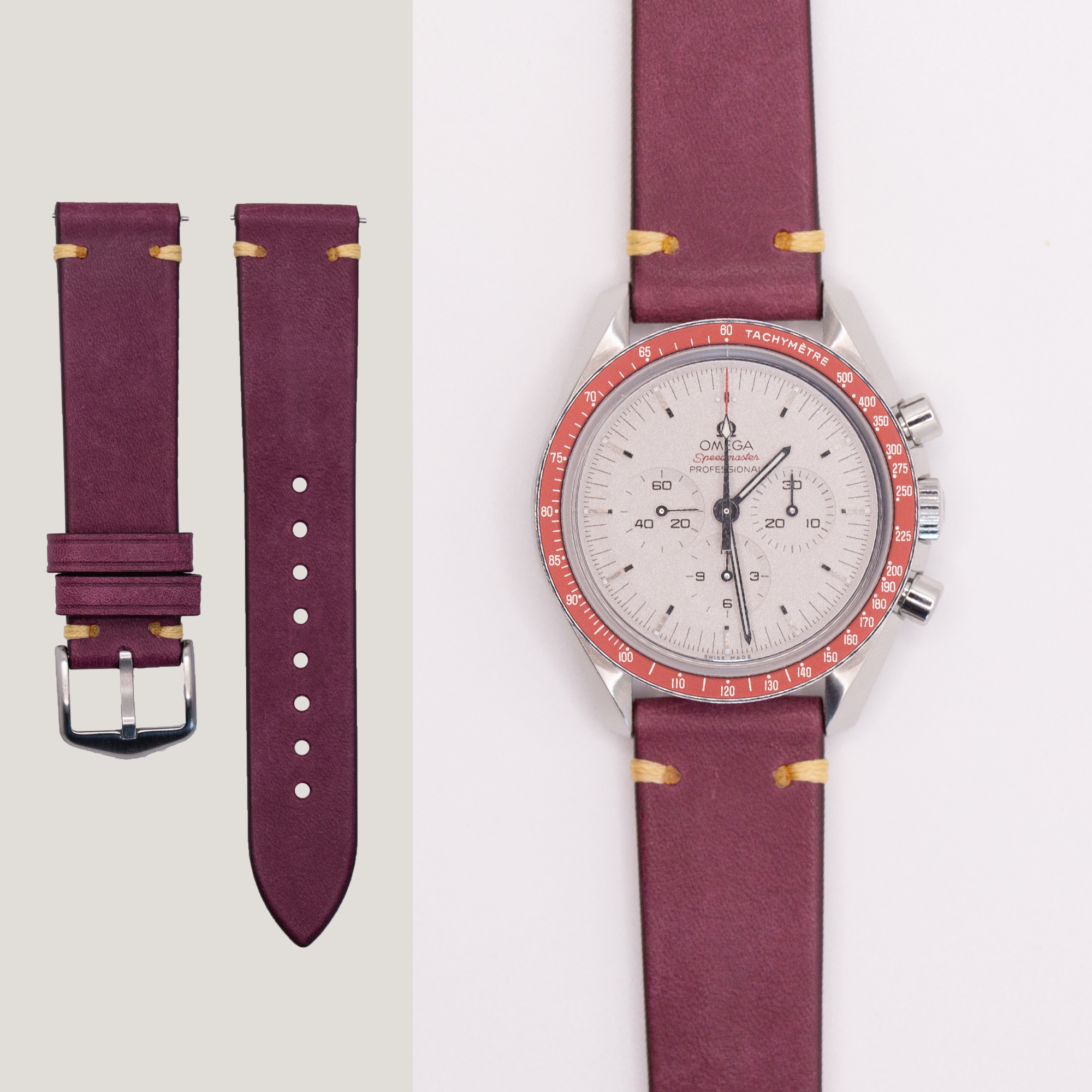 Speedmaster Leather Watch Strap Burgundy Red