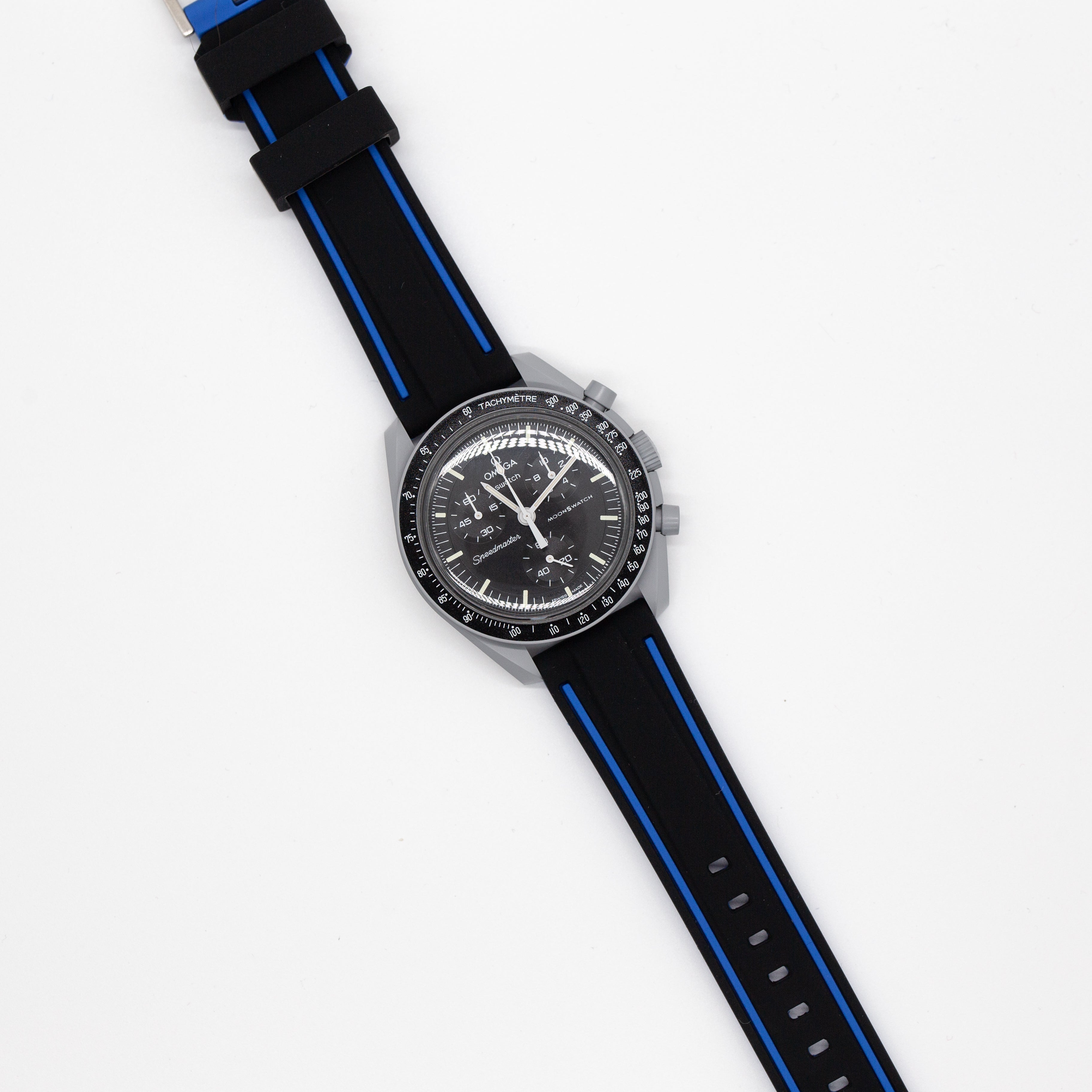 MoonSwatch Outline Strap Black with Blue Outline