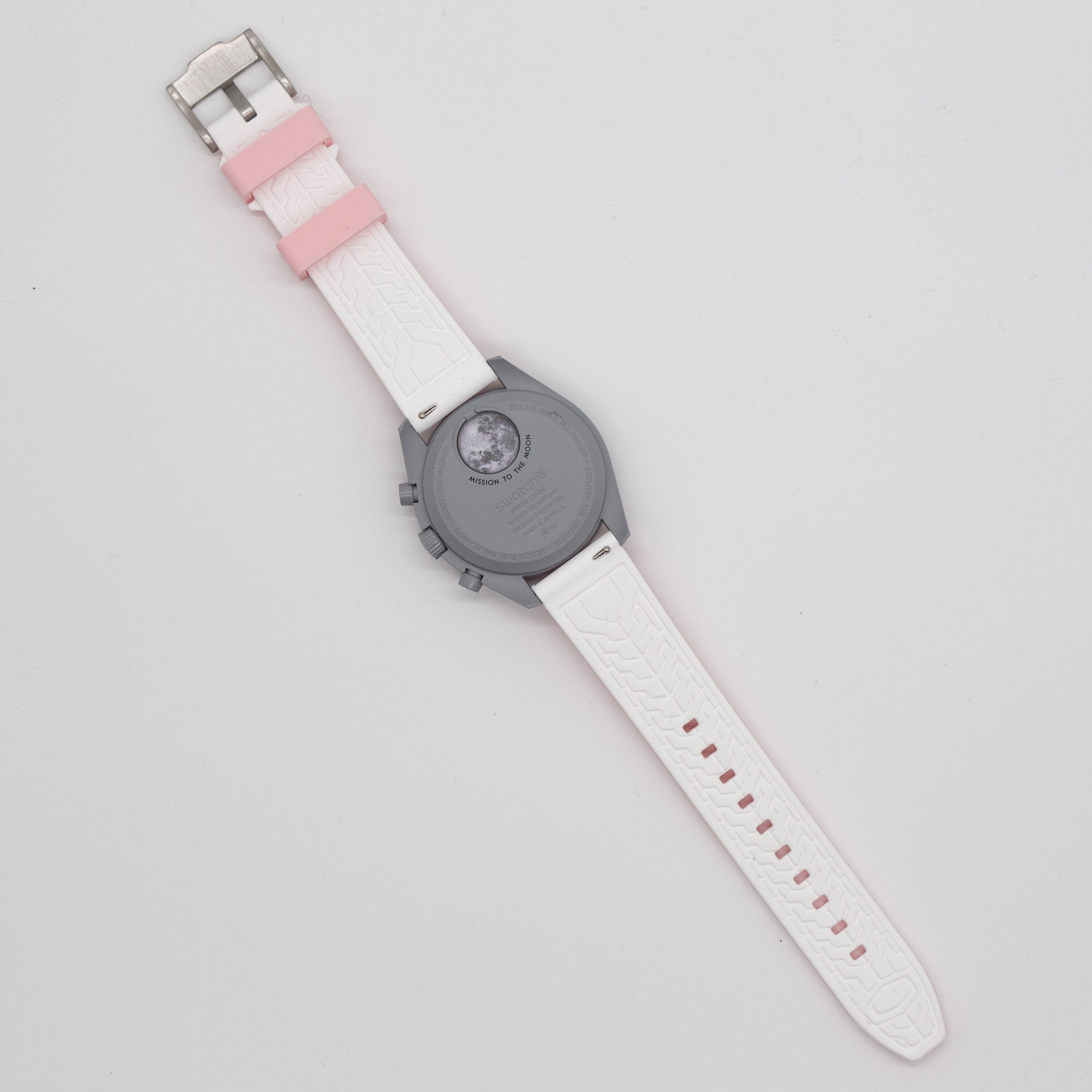 MoonSwatch Outline Strap Pink with White Outline