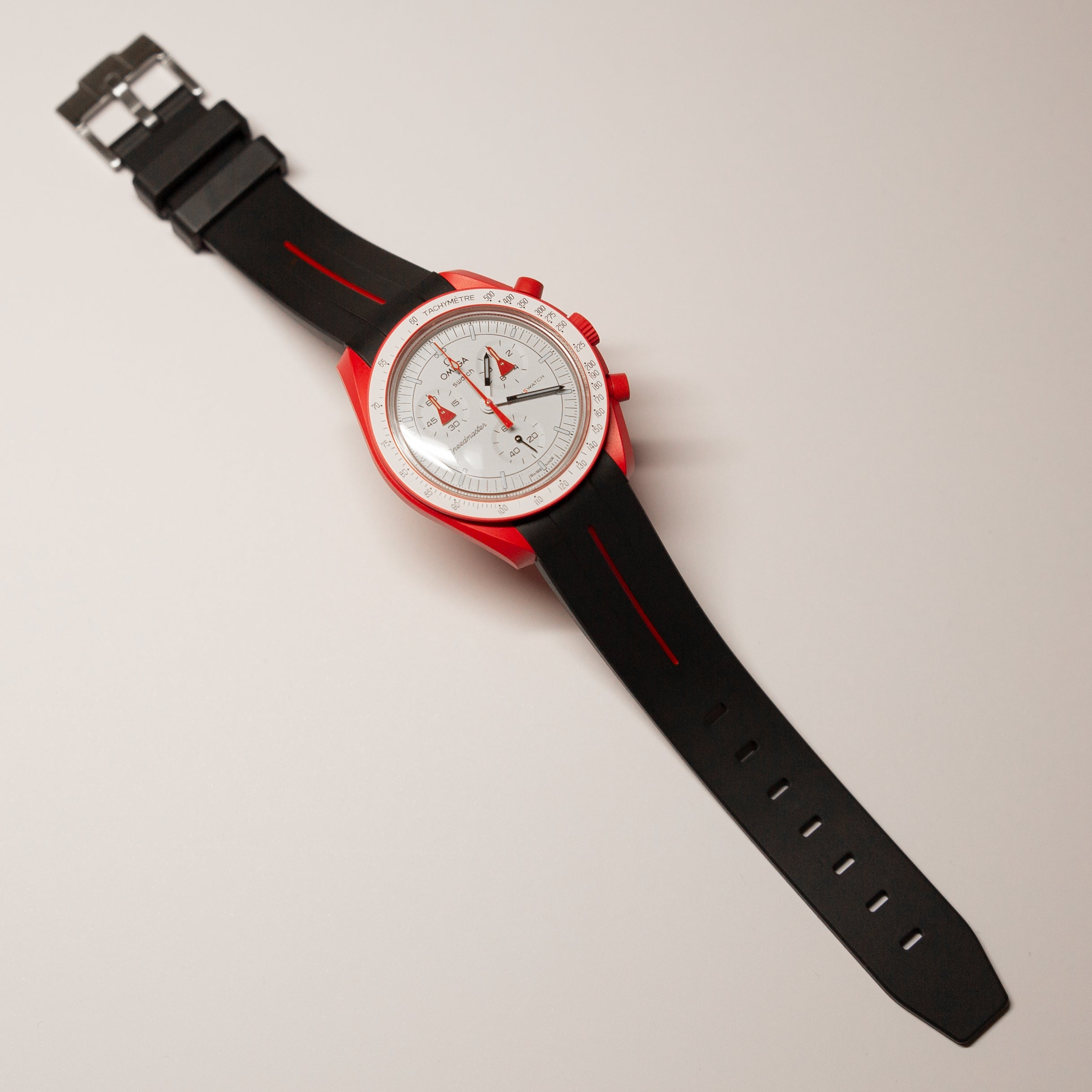 MoonSwatch Luxury Strap Black "Red Accent"