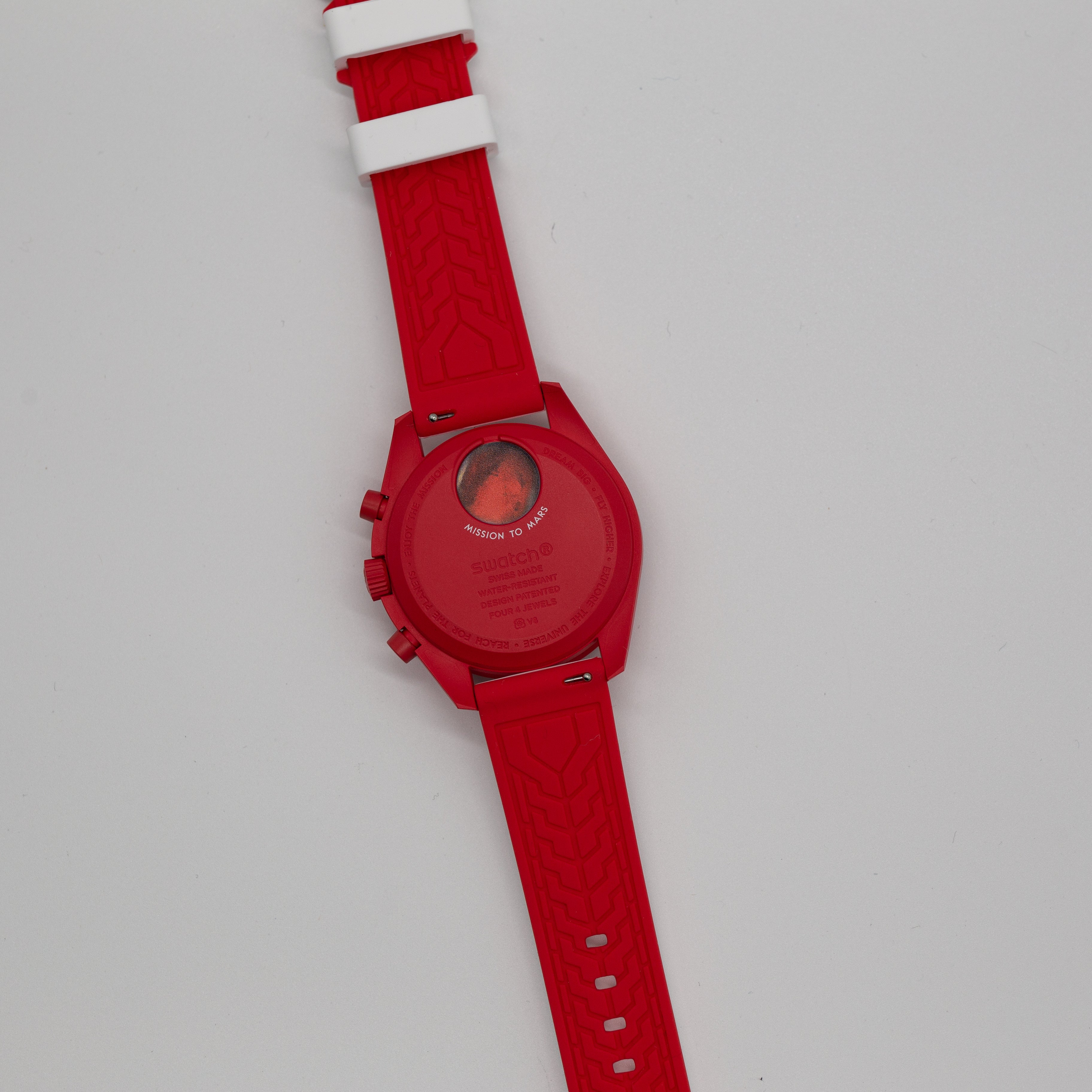 MoonSwatch Outline Strap White with Red Outline