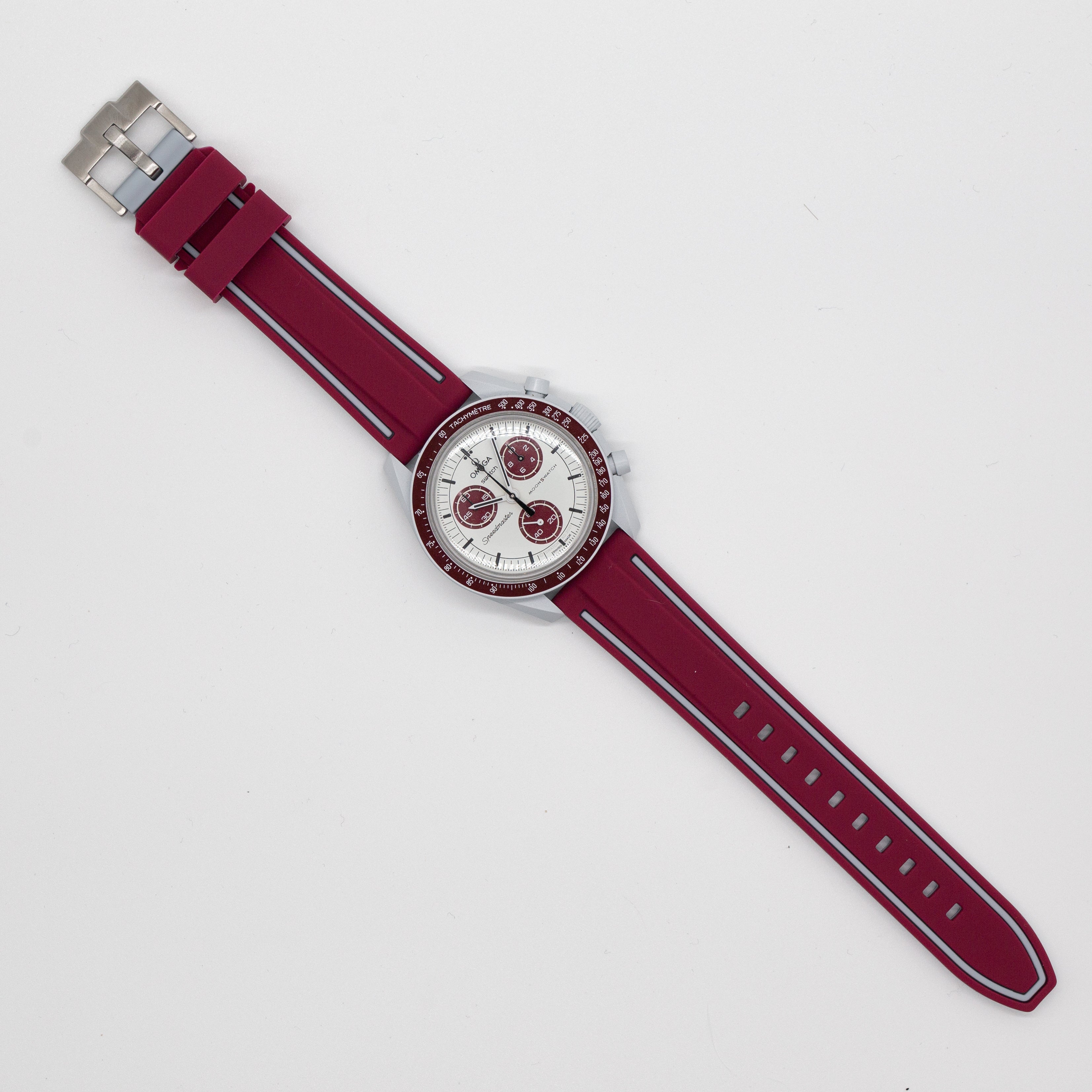 MoonSwatch Outline Strap Burgundy with Grey Outline