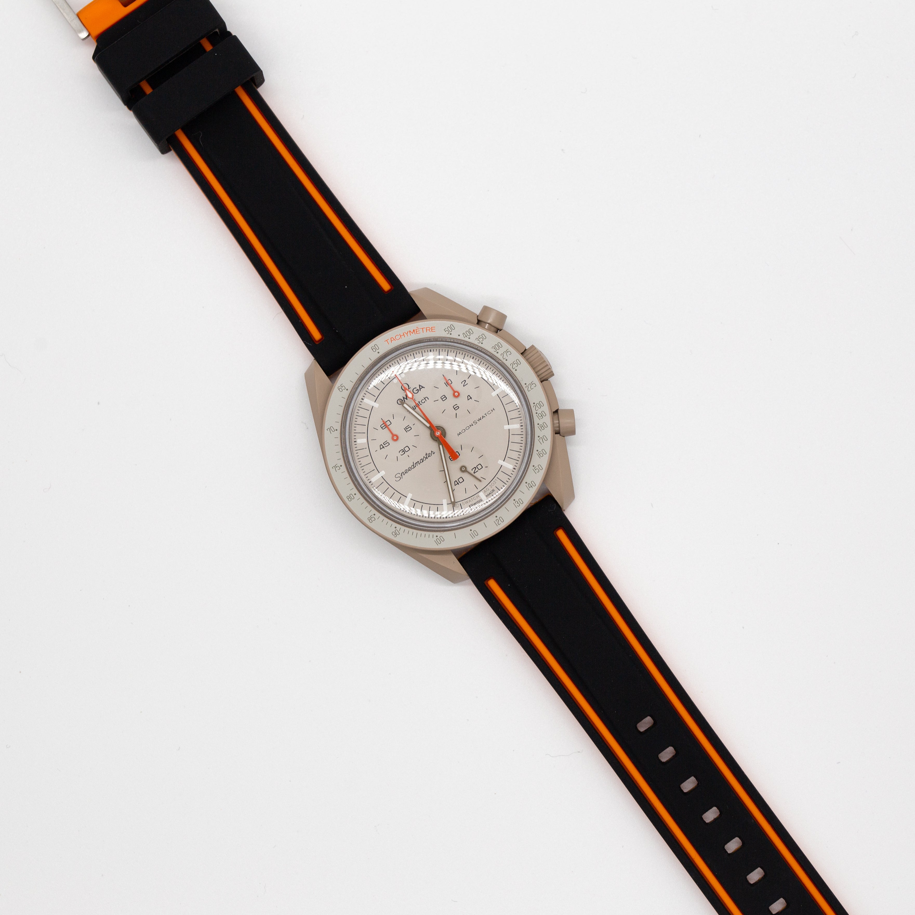 MoonSwatch Outline Strap Black with Orange Outline