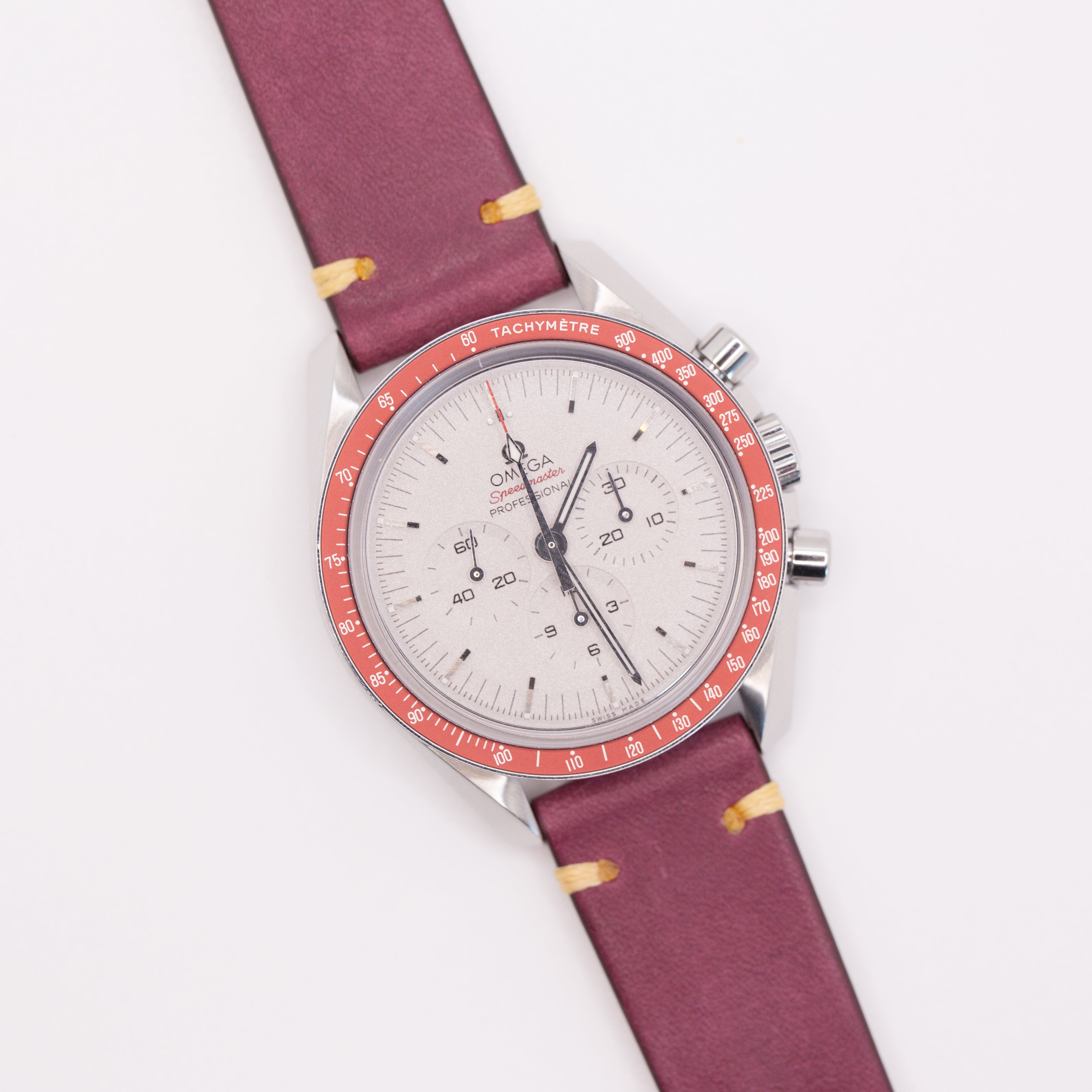 Speedmaster Leather Watch Strap Burgundy Red