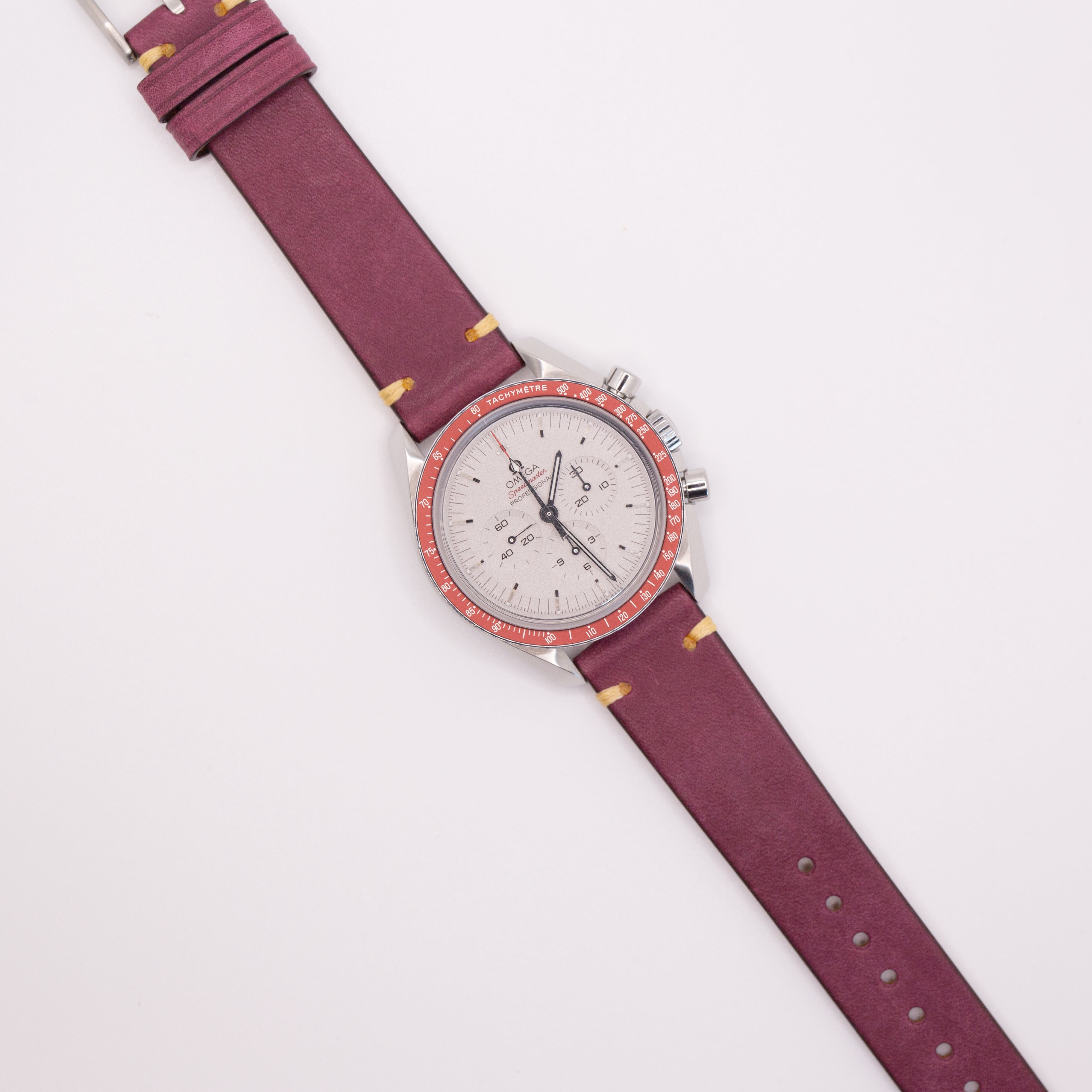 Speedmaster Leather Watch Strap Burgundy Red