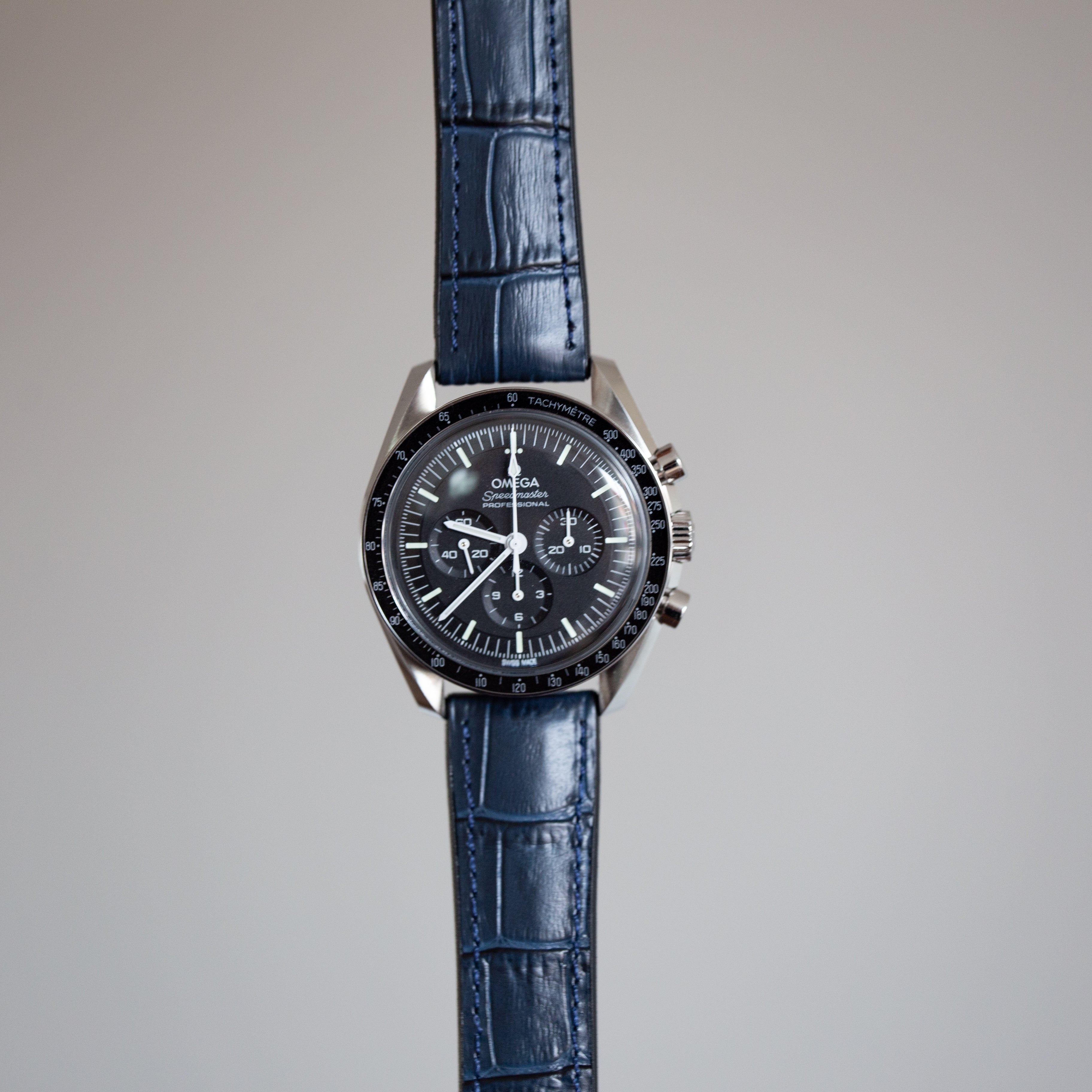 Speedmaster Italian Leather Watch Strap Blue