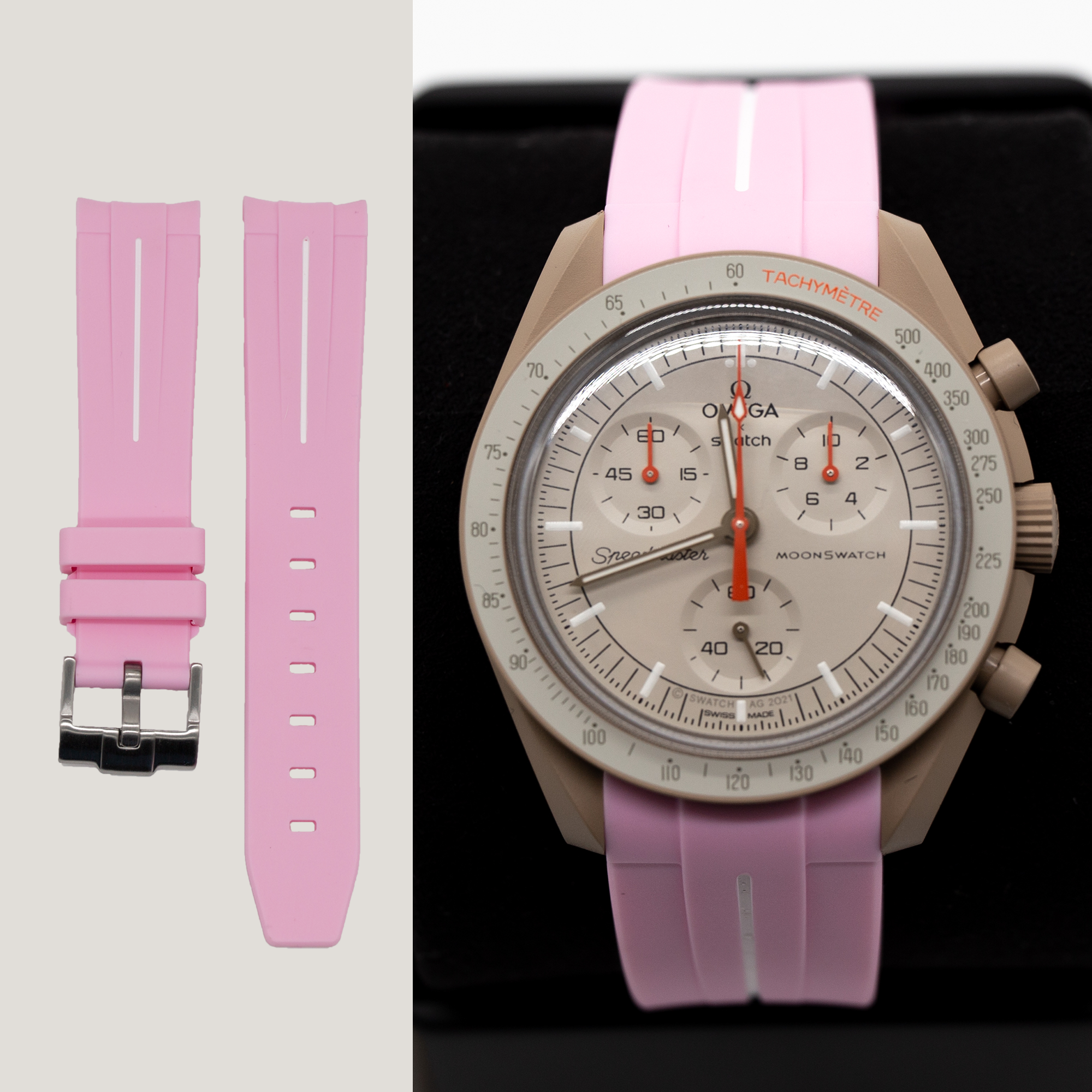 MoonSwatch Luxury Strap Pink "White Accent"