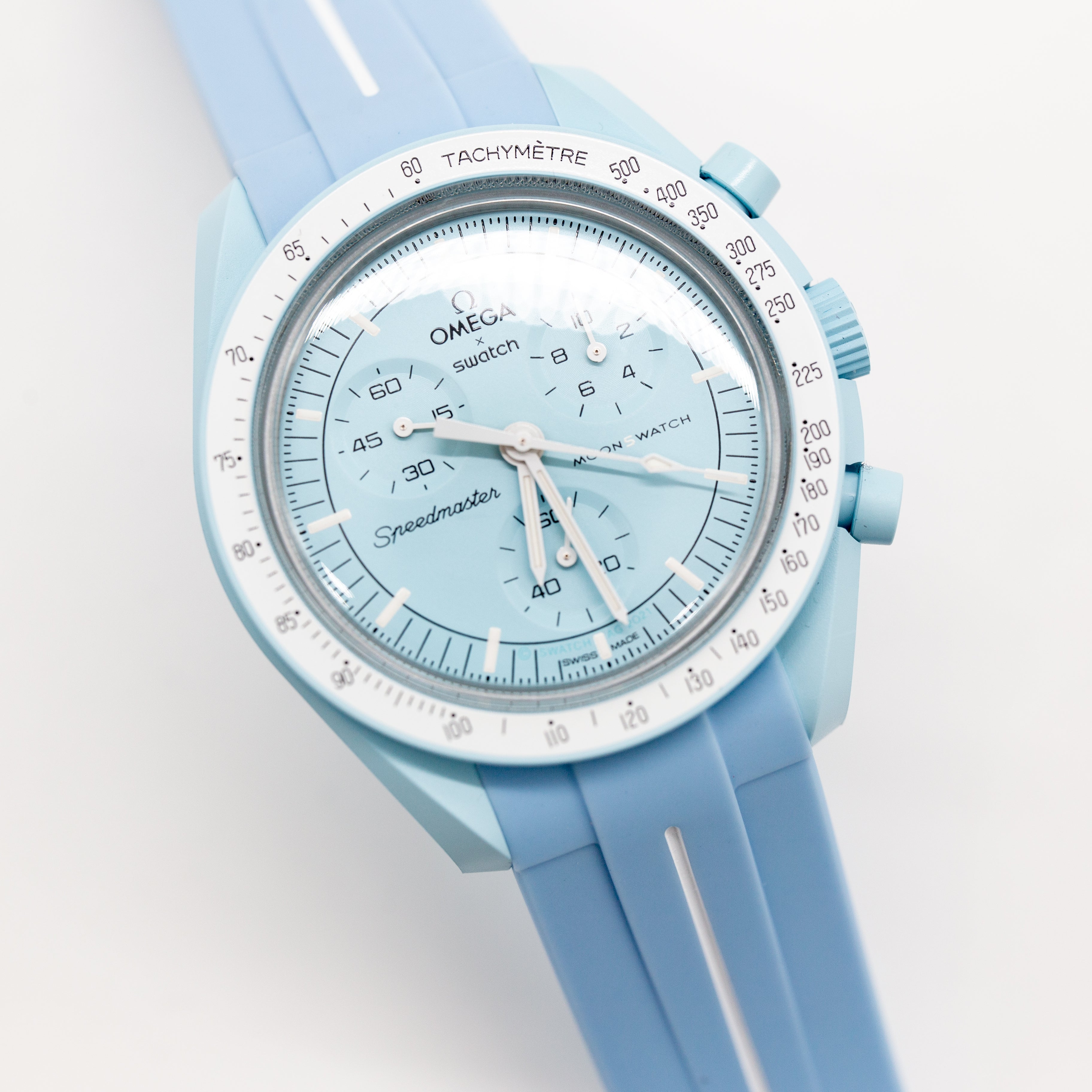 MoonSwatch Luxury Strap Sky Blue "White Accent"