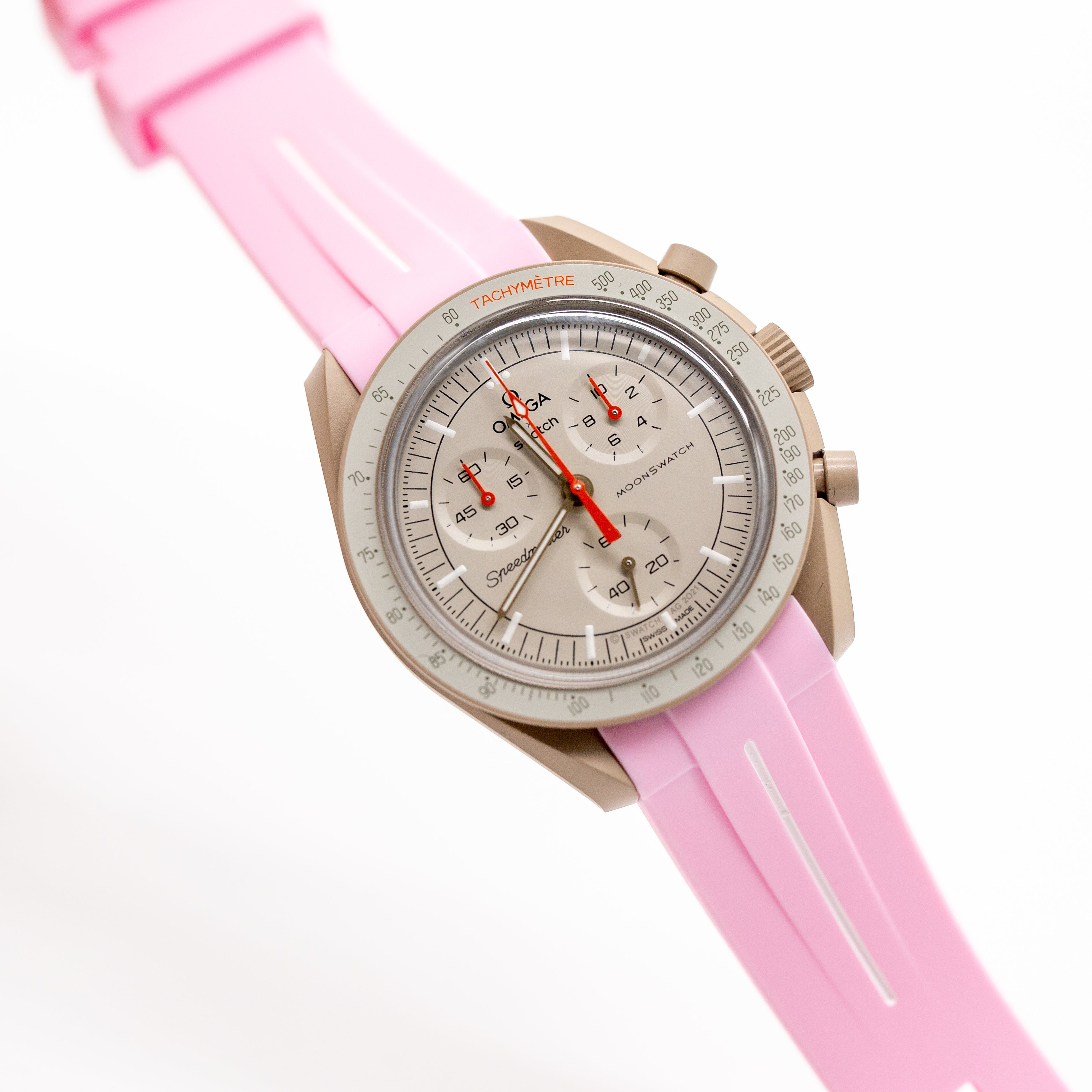 MoonSwatch Luxury Strap Pink "White Accent"