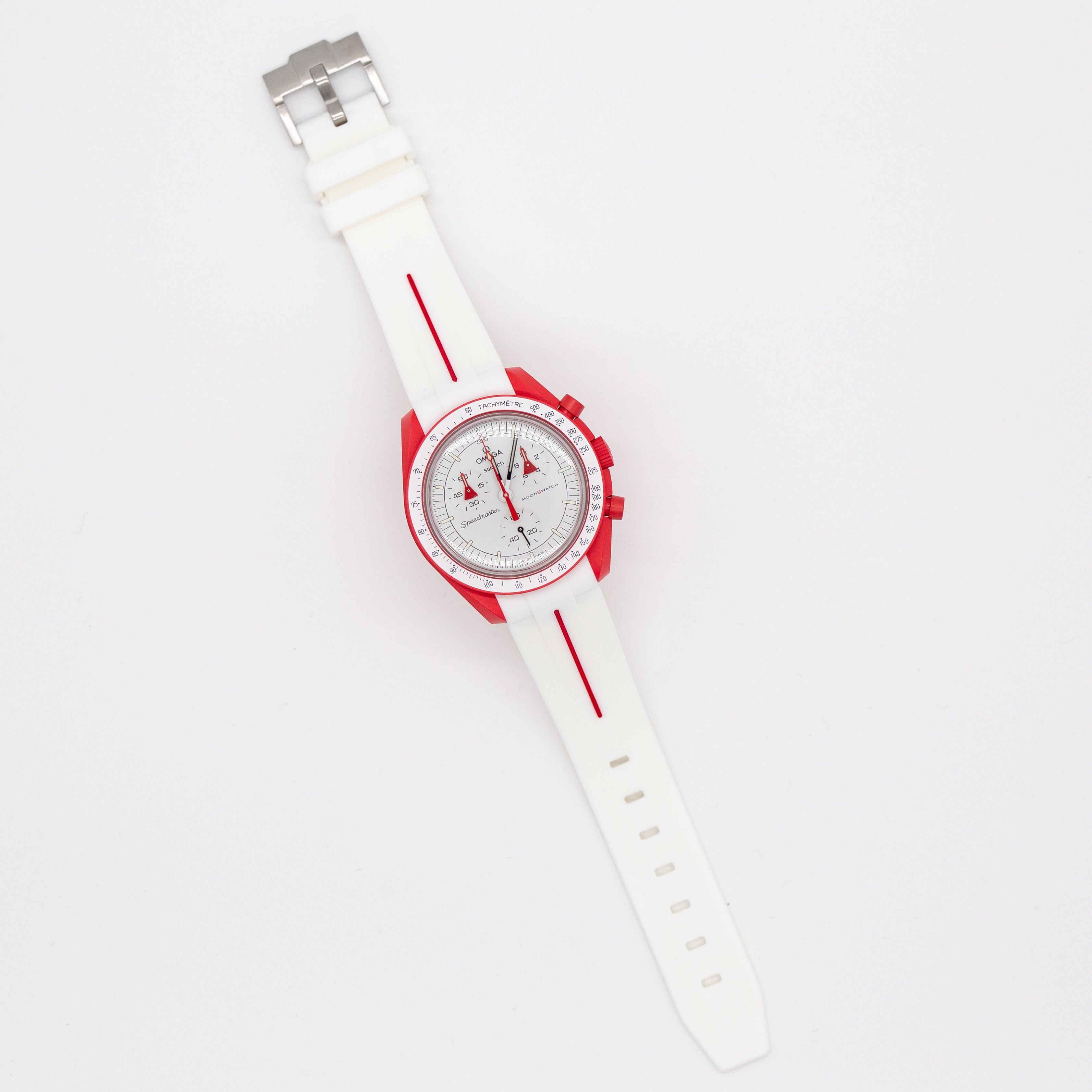 MoonSwatch Luxury Strap White "Red Accent"