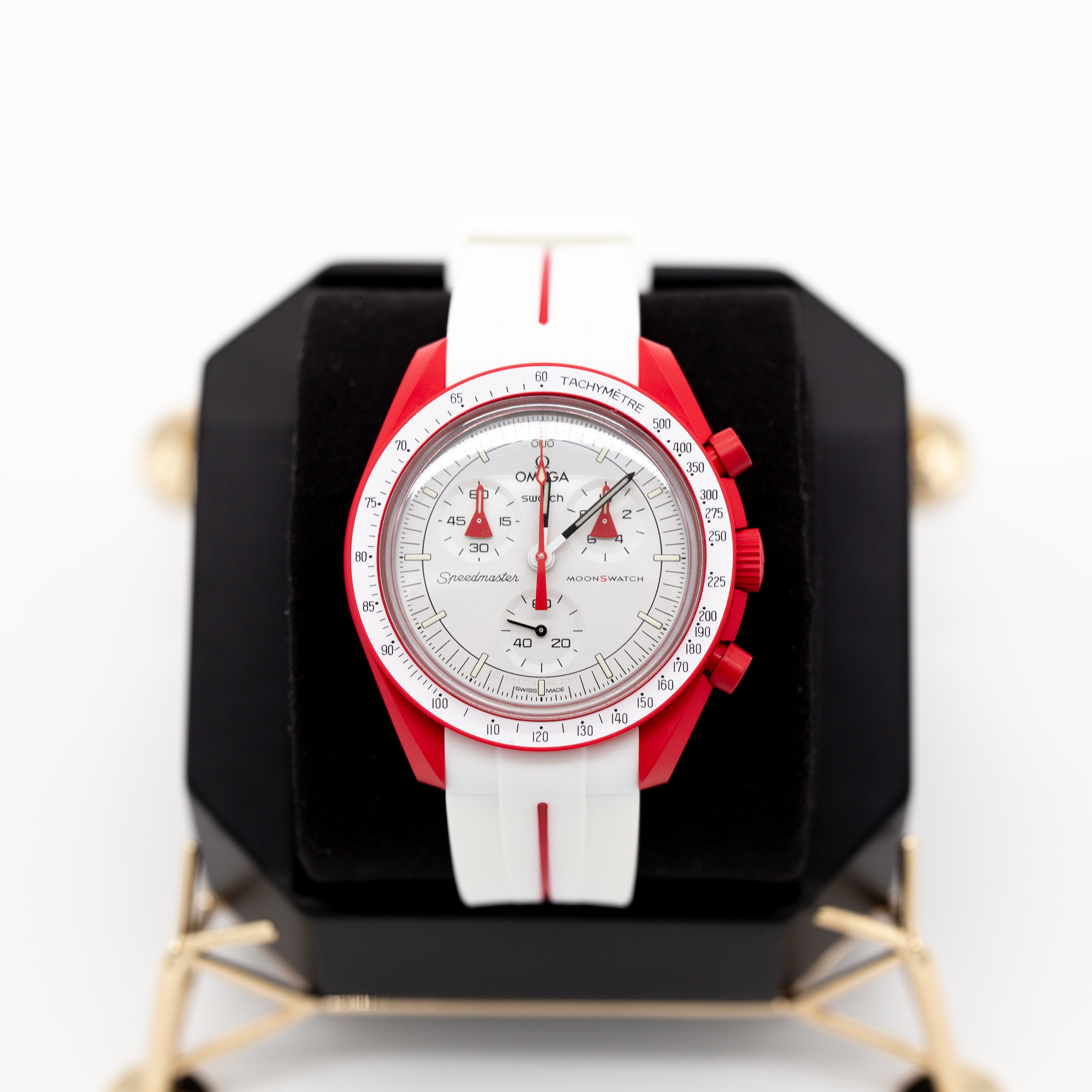 MoonSwatch Luxury Strap White "Red Accent"