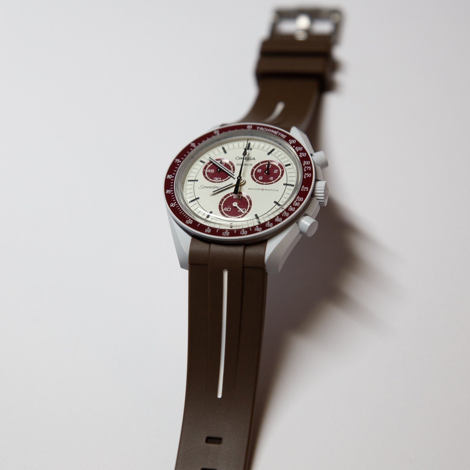 MoonSwatch Luxury Strap Brown "White Accent"