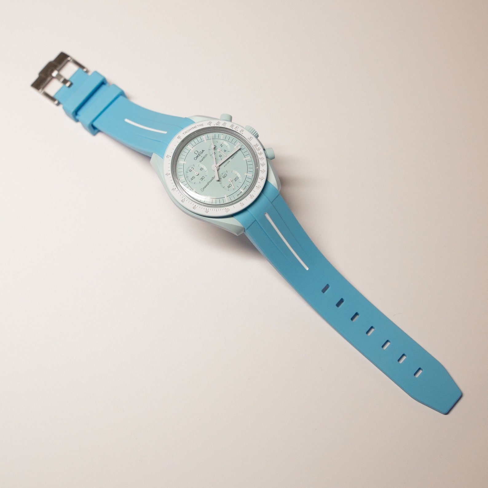 MoonSwatch Luxury Strap Light Blue "White Accent"