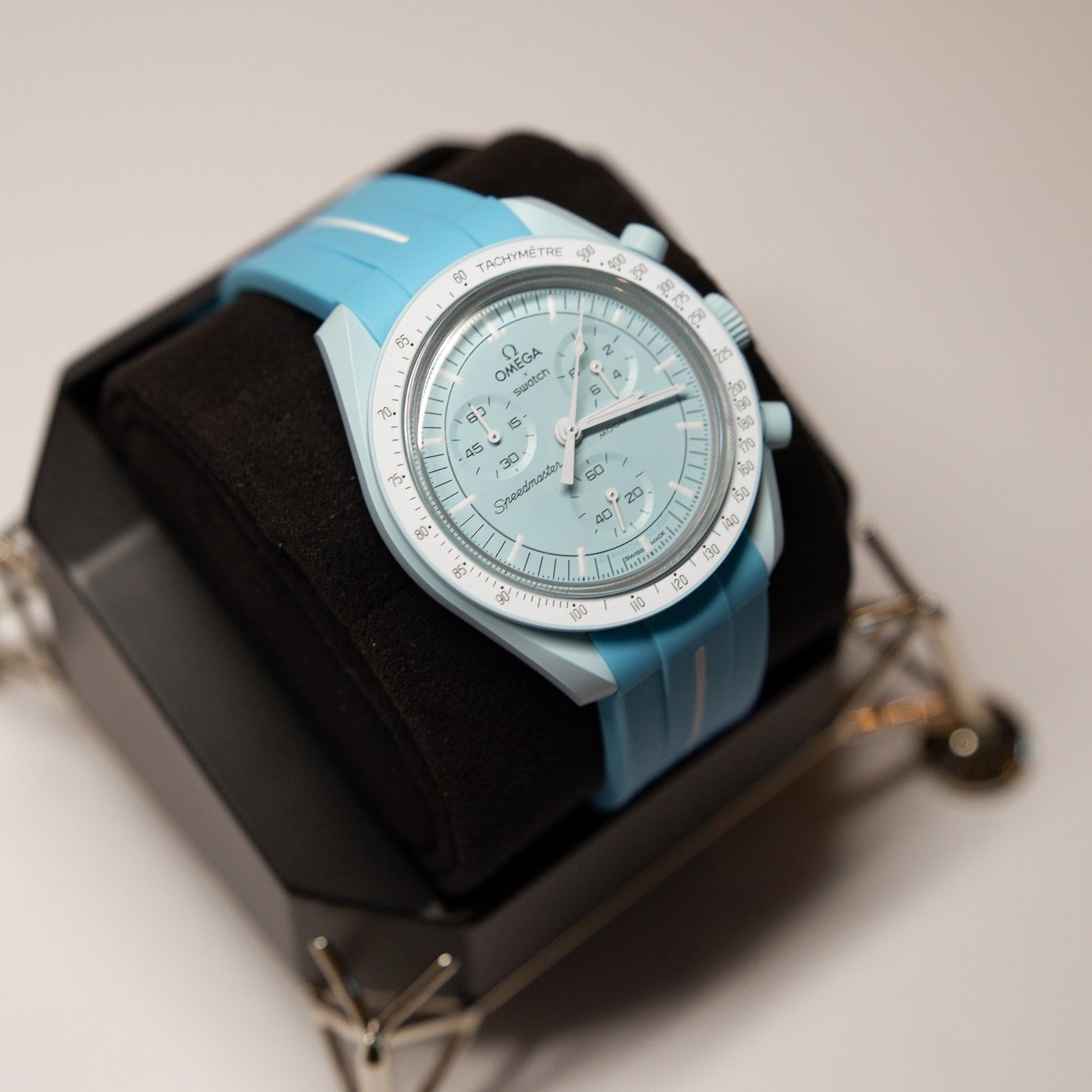 MoonSwatch Luxury Strap Light Blue "White Accent"