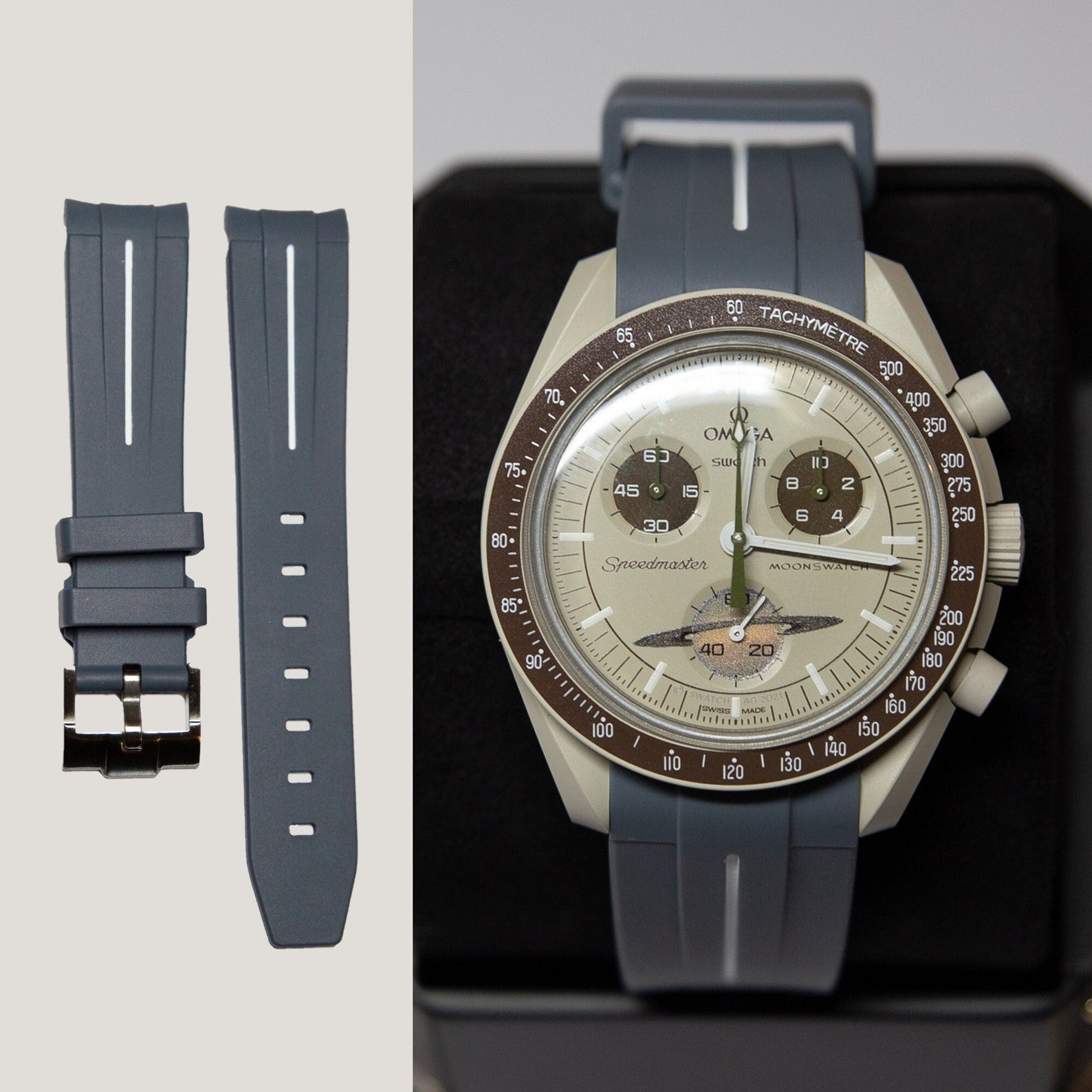 MoonSwatch Luxury Strap Grey "White Accent"