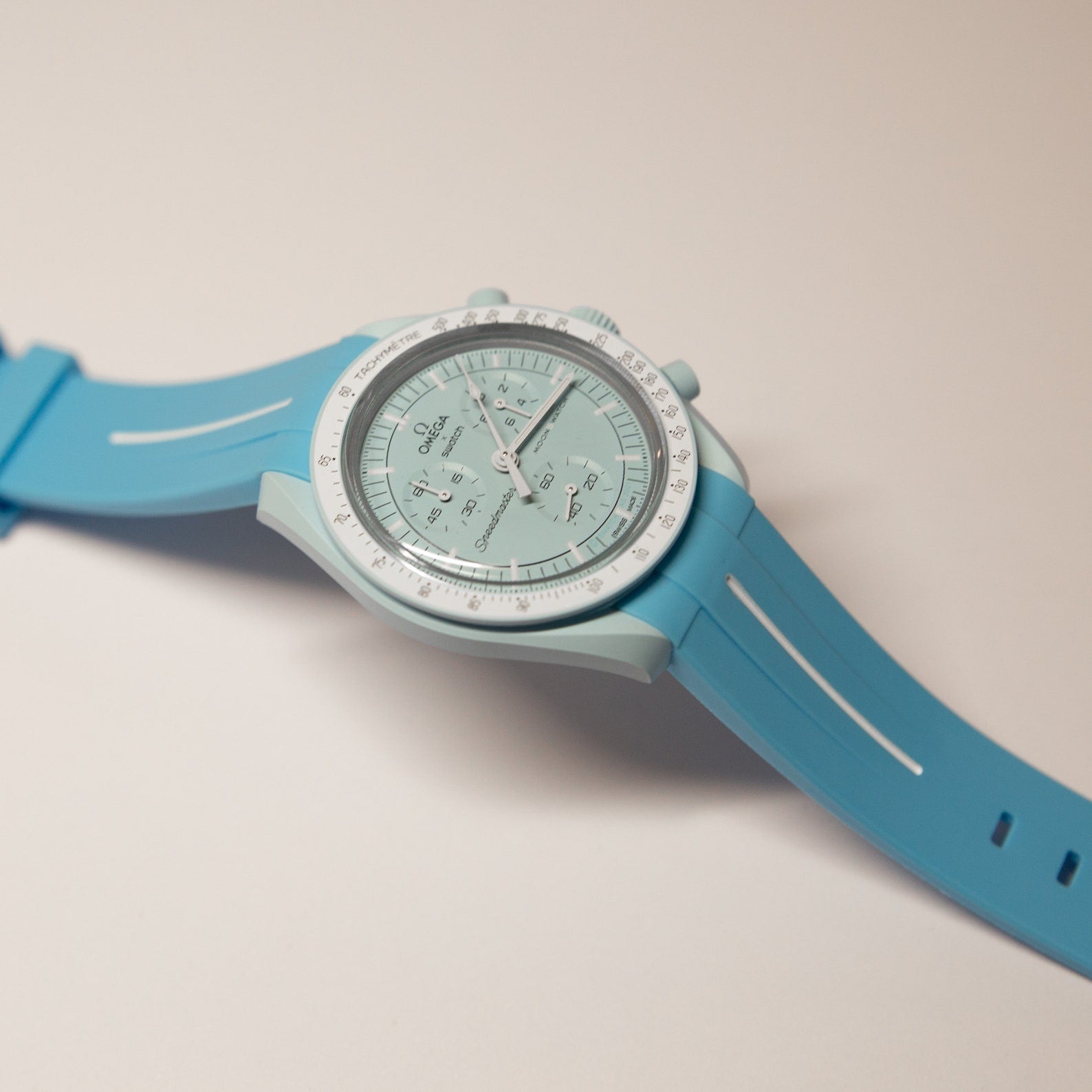 MoonSwatch Luxury Strap Light Blue "White Accent"