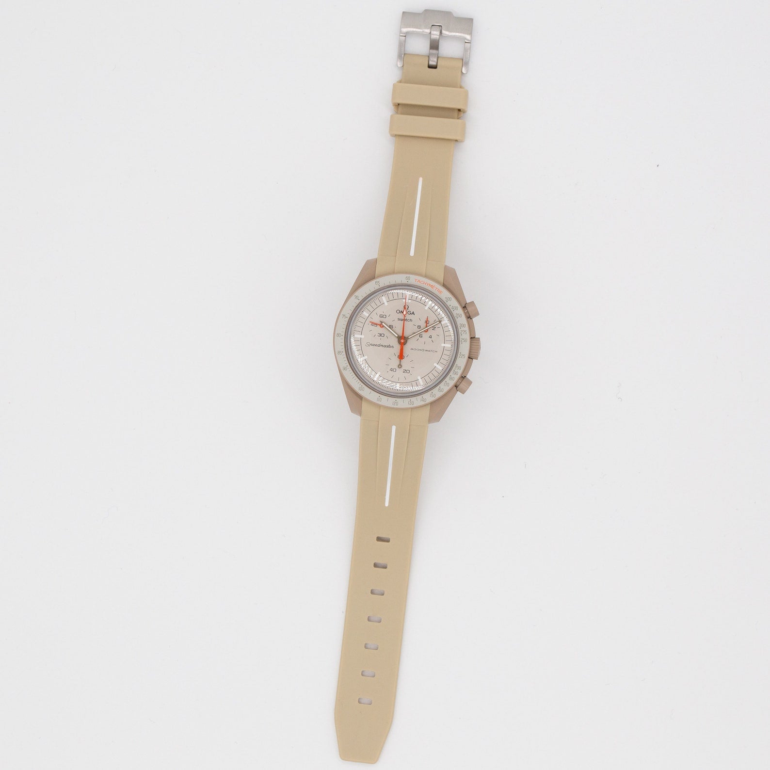 MoonSwatch Luxury Strap Khaki "White Accent"